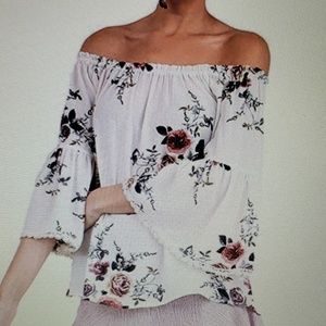 Umgee Off Shoulder Blouse Floral Off White New
